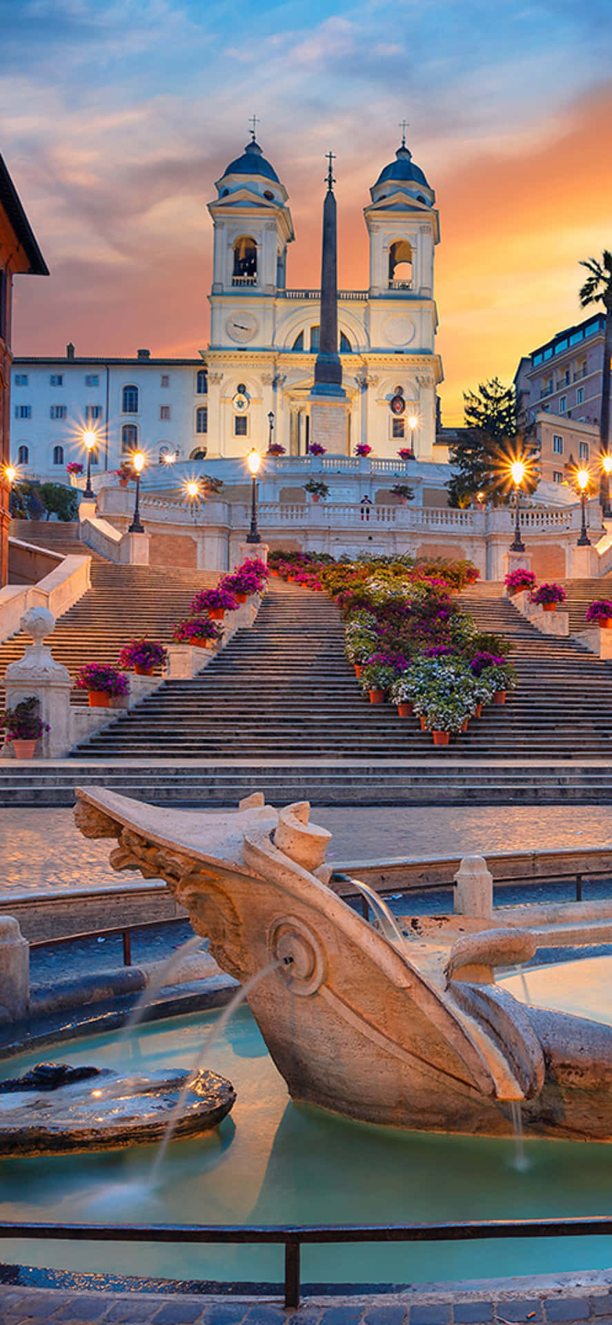 Breathtaking Sunset Over Spanish Steps In Rome Background
