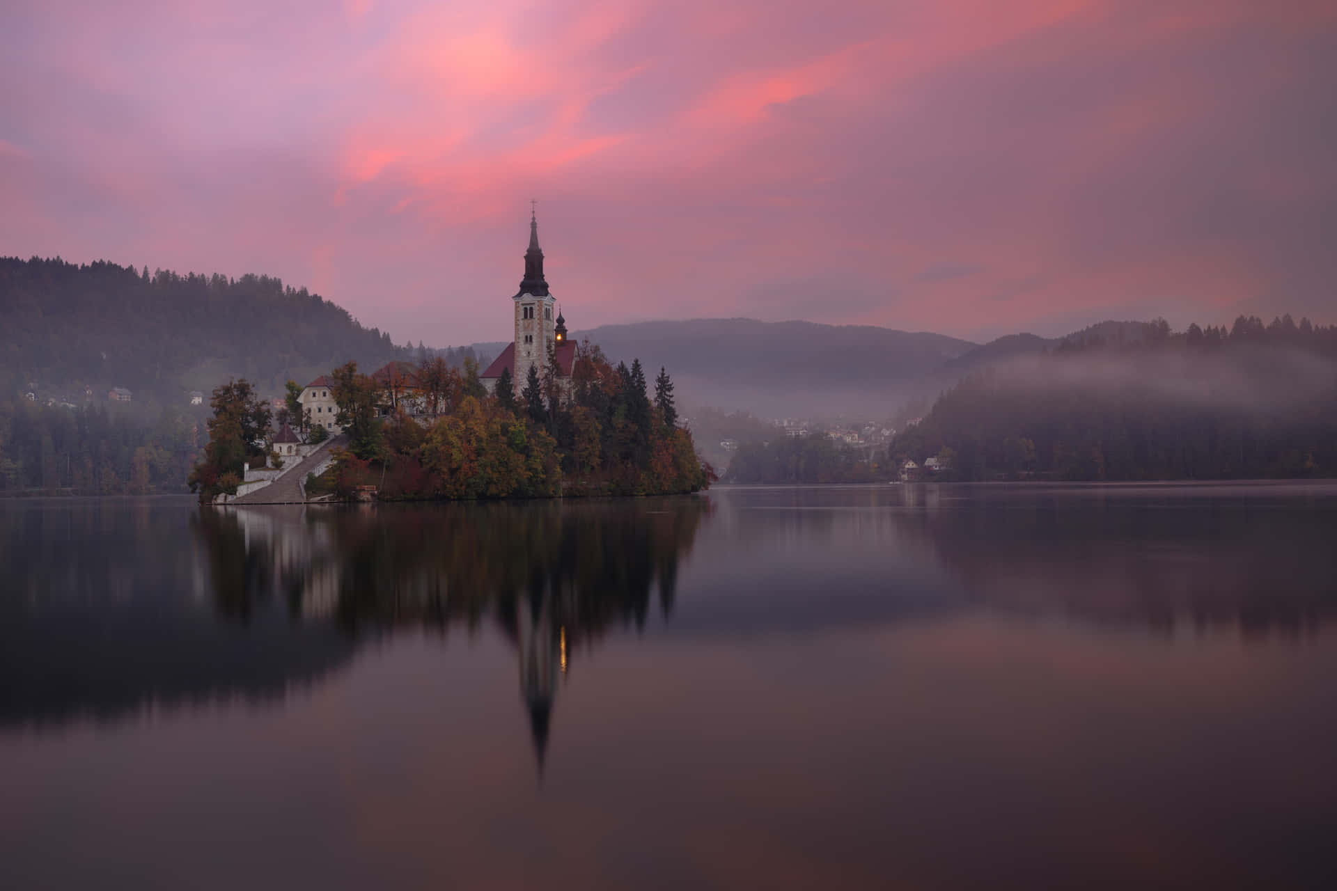 Breathtaking Twilight Scene In Lake Bled Background