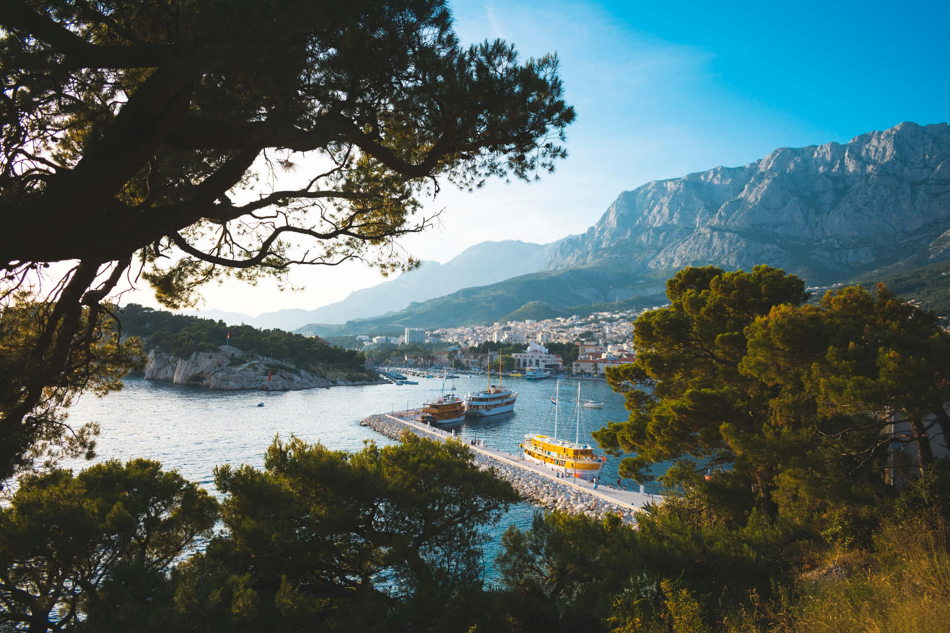 Breathtaking View Of Croatian Mountains Against The Blue Sea Background