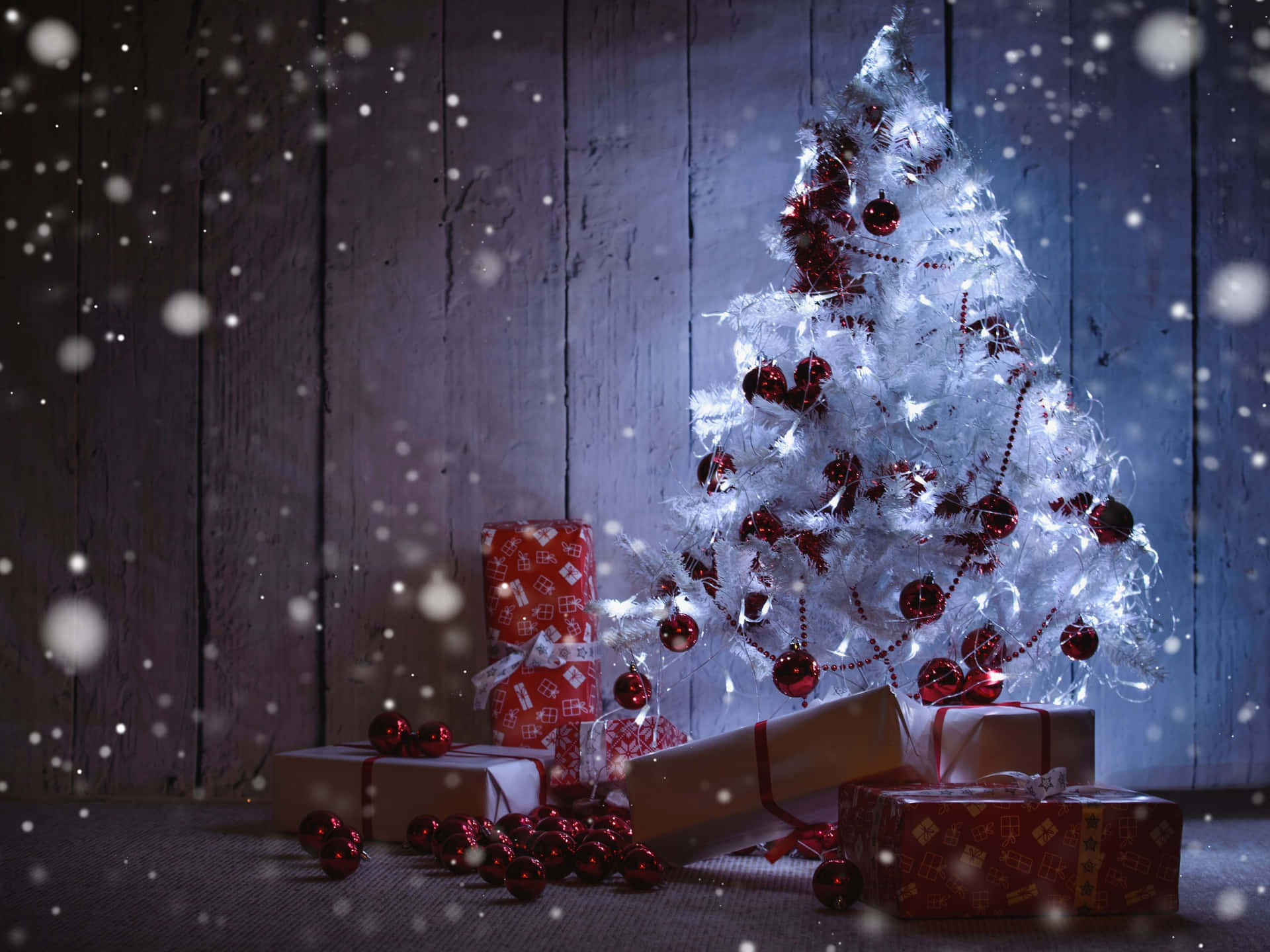 Breathtaking White Christmas Tree Gifts Background