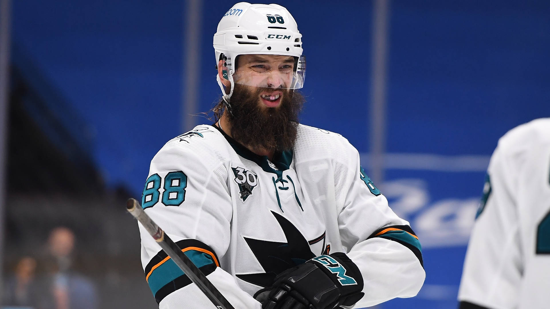 Brent Burns Ice Hockey Player Laughing Background