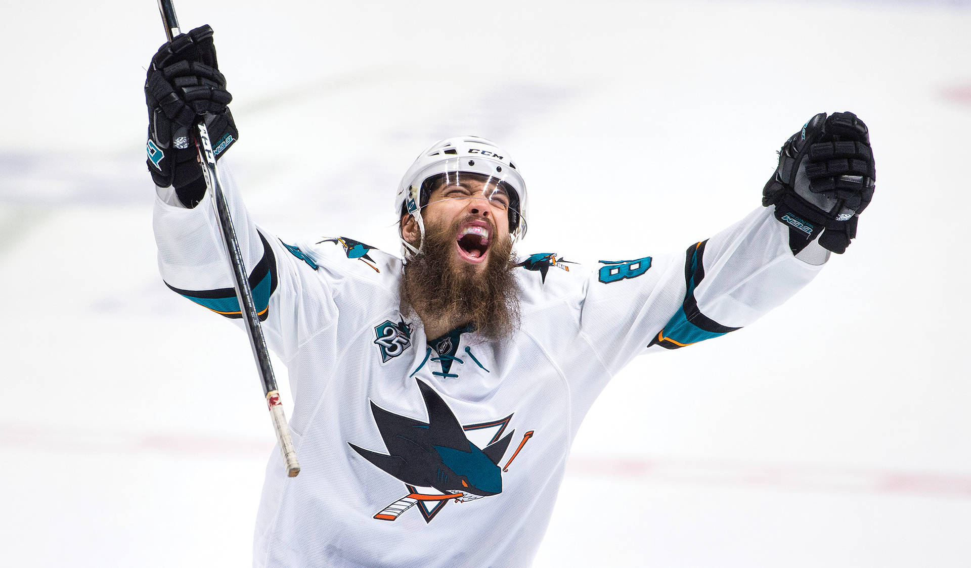 Brent Burns San Jose Sharks Celebrating Win Background