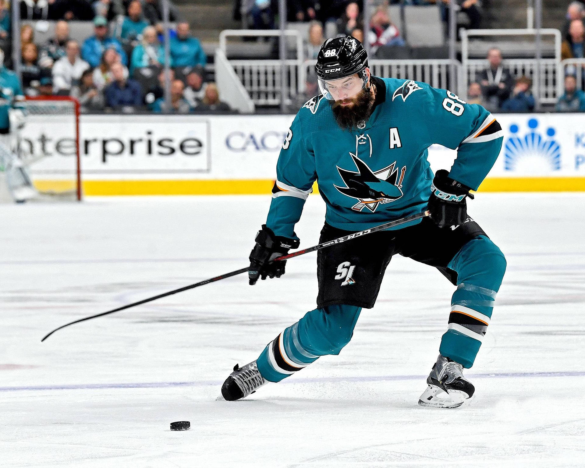 Brent Burns San Jose Sharks Shot Goal Background