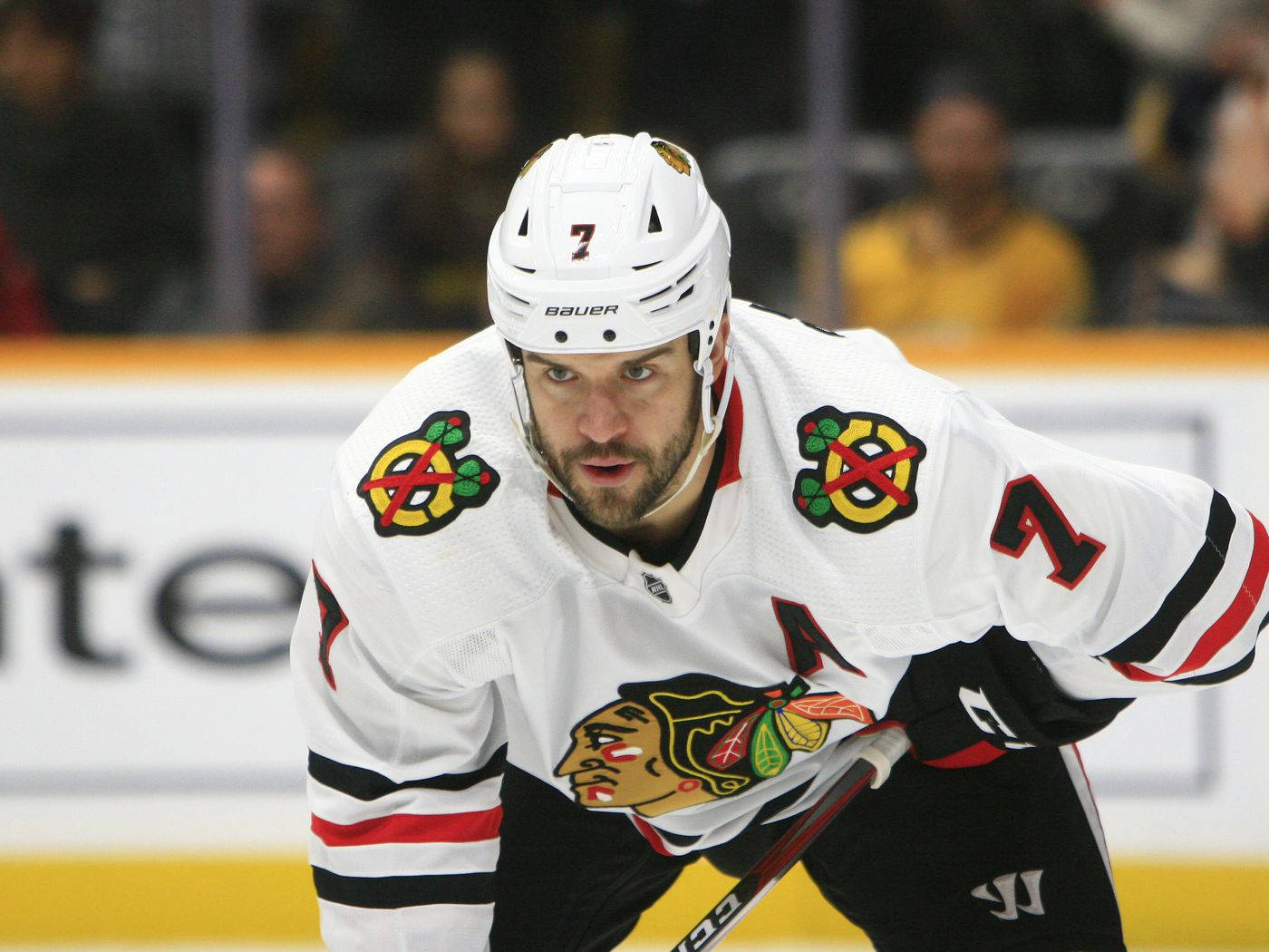 Brent Seabrook In Action For Chicago Blackhawks Background