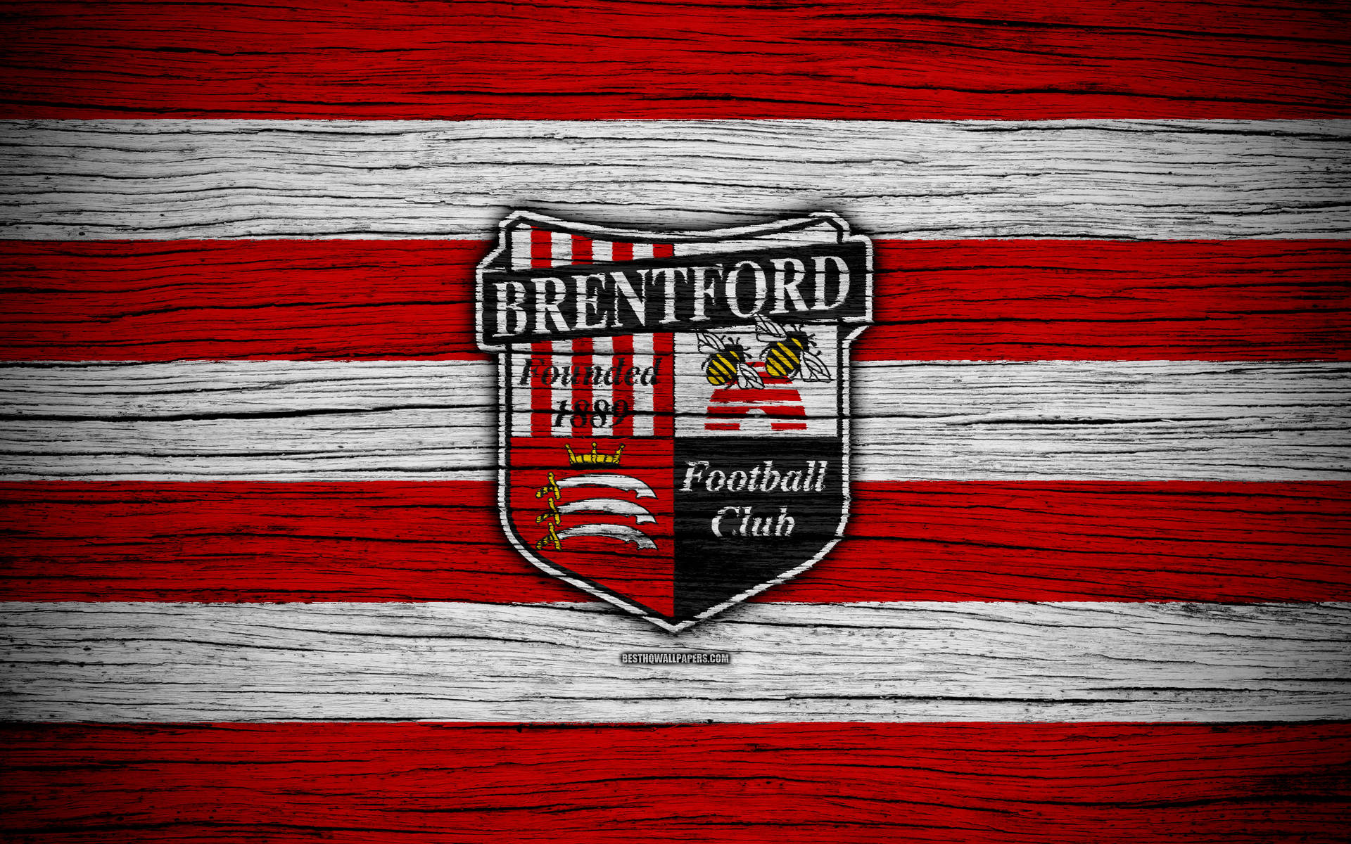 Brentford Fc Club Logo On Wood Background