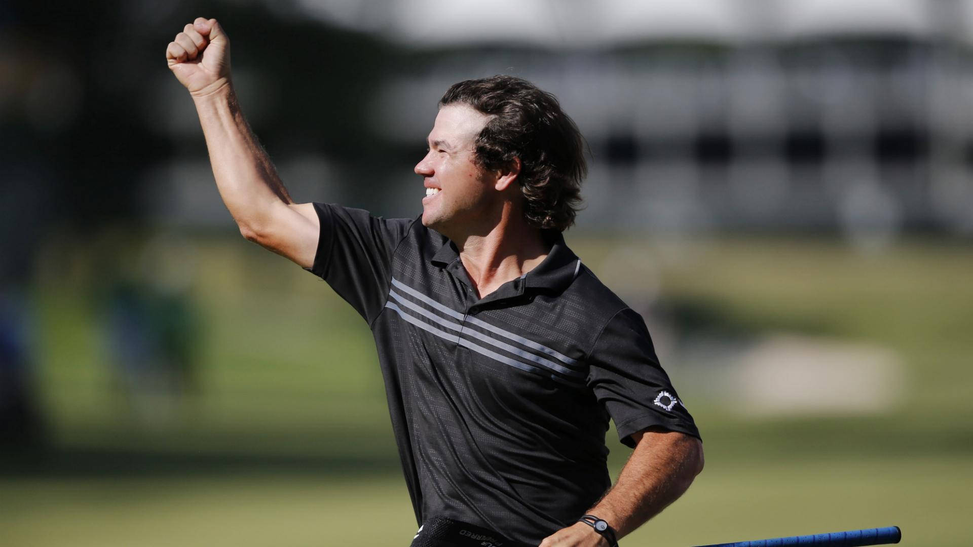 Brian Harman Cheering With Fist Raised Background