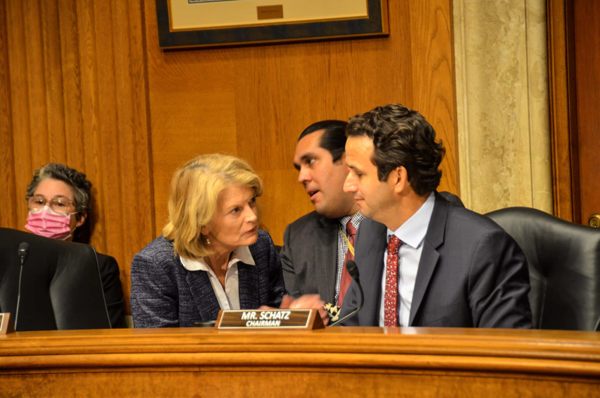 Brian Schatz Conferring With Lisa Murkowski Background