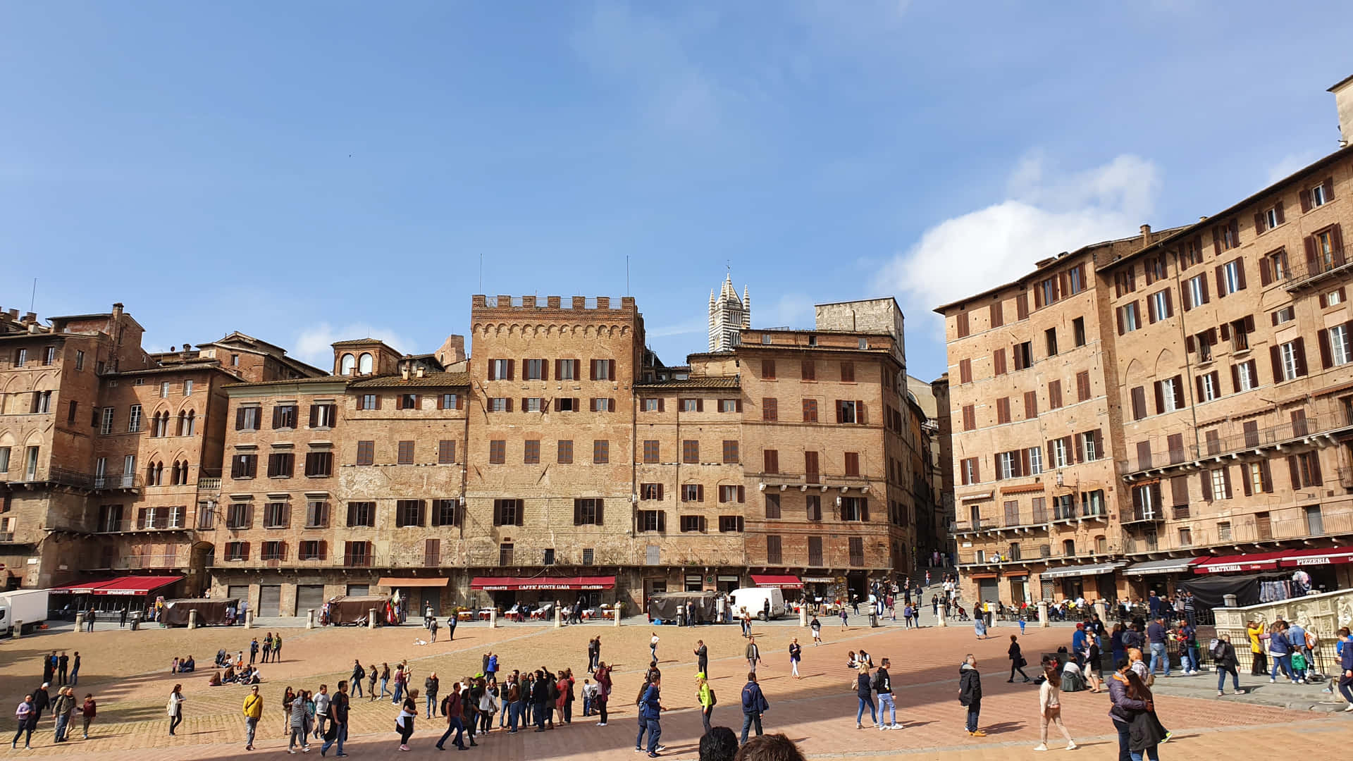 Brick Buildings At Piazza Del Campo In Siena