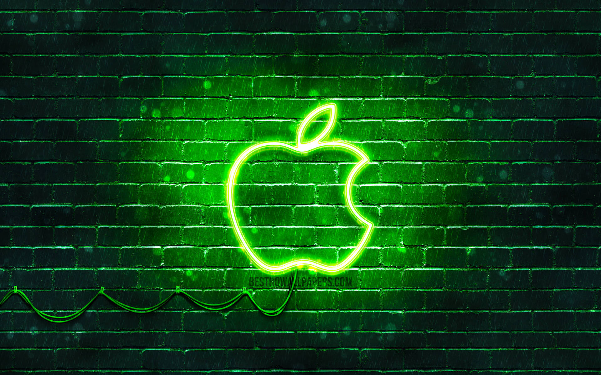 Bricked Wall Apple Logo Neon Green Aesthetic Background