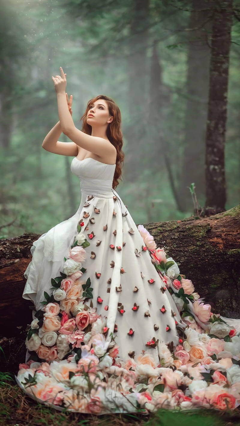 Bridal Dress With Flowers Background