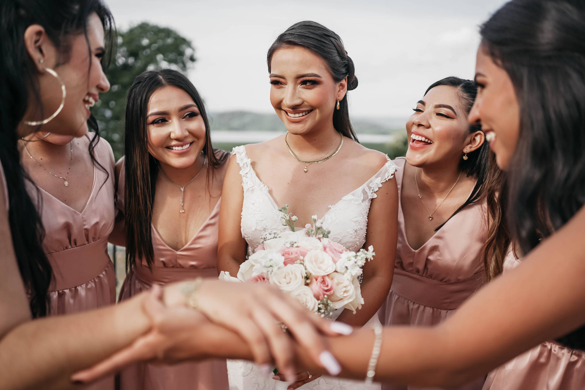 Bridal Party In Pink Background