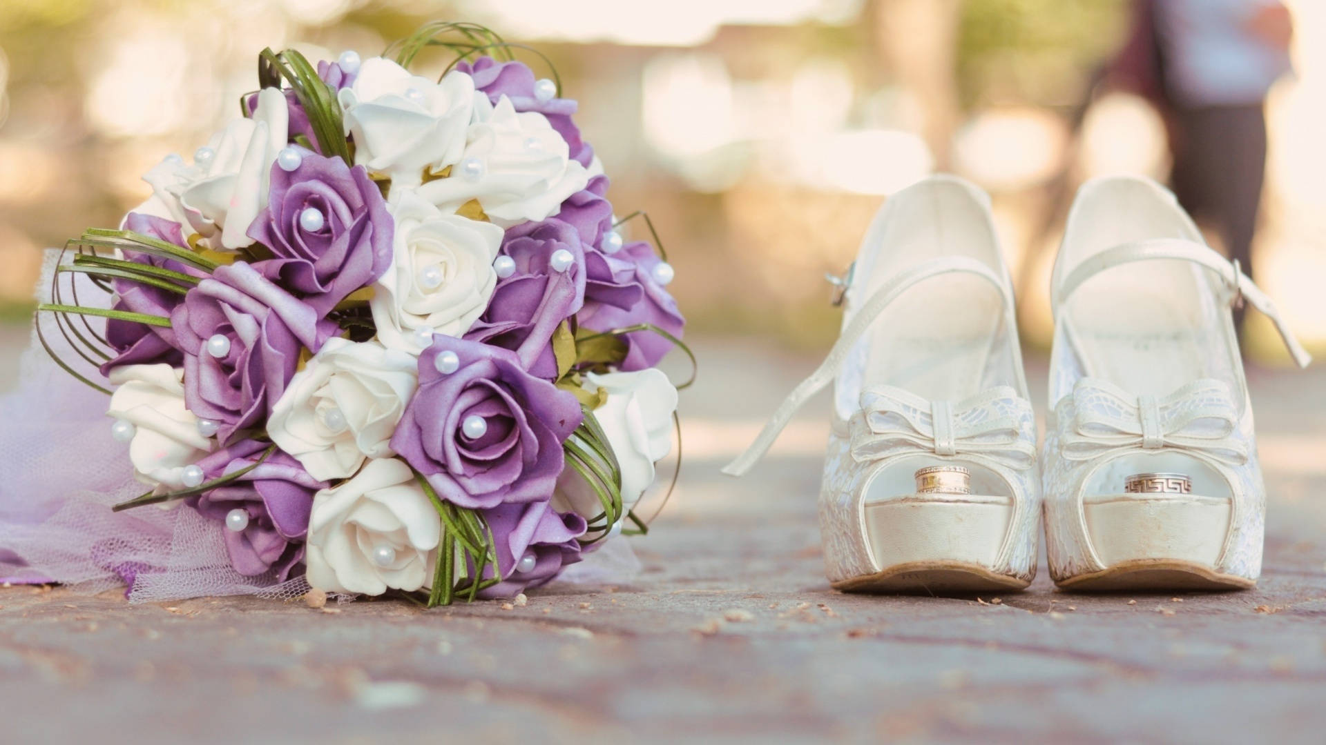 Bridal Shoes And Bouquet Background