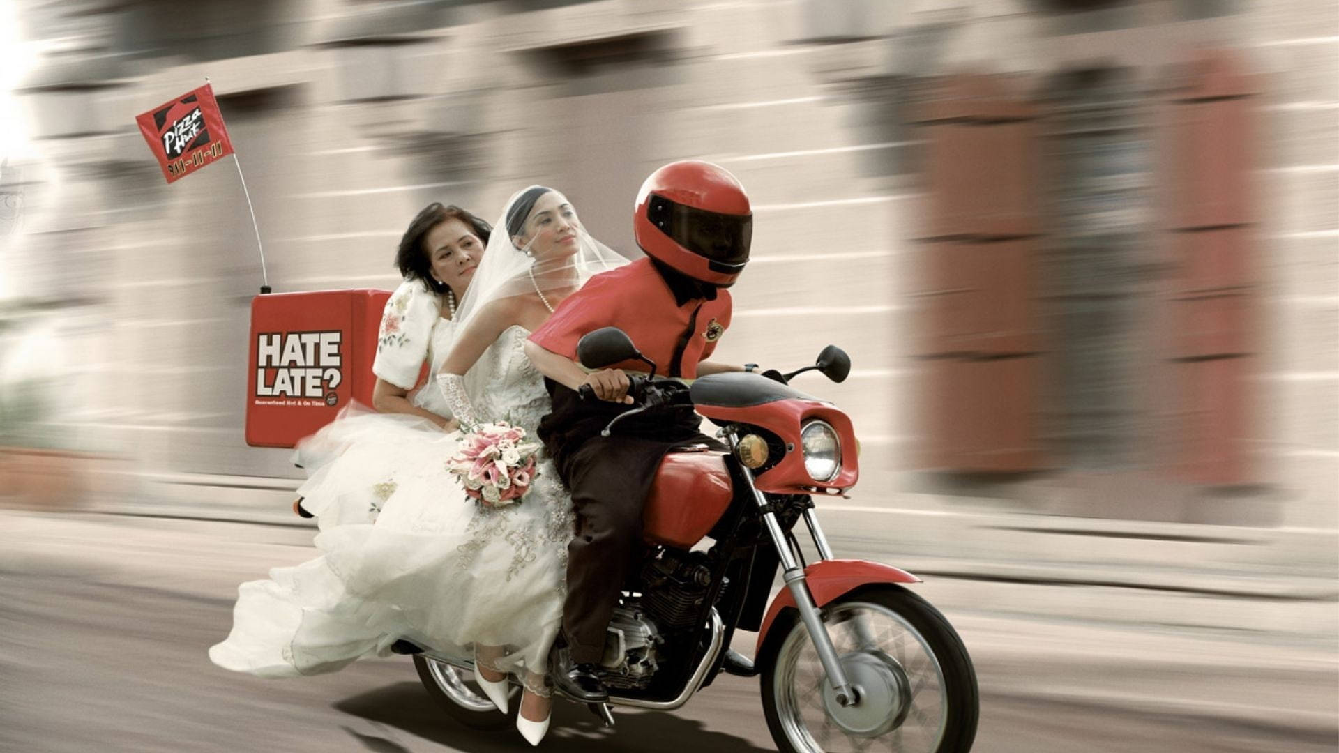 Bride On A Pizza Hut Delivery Background