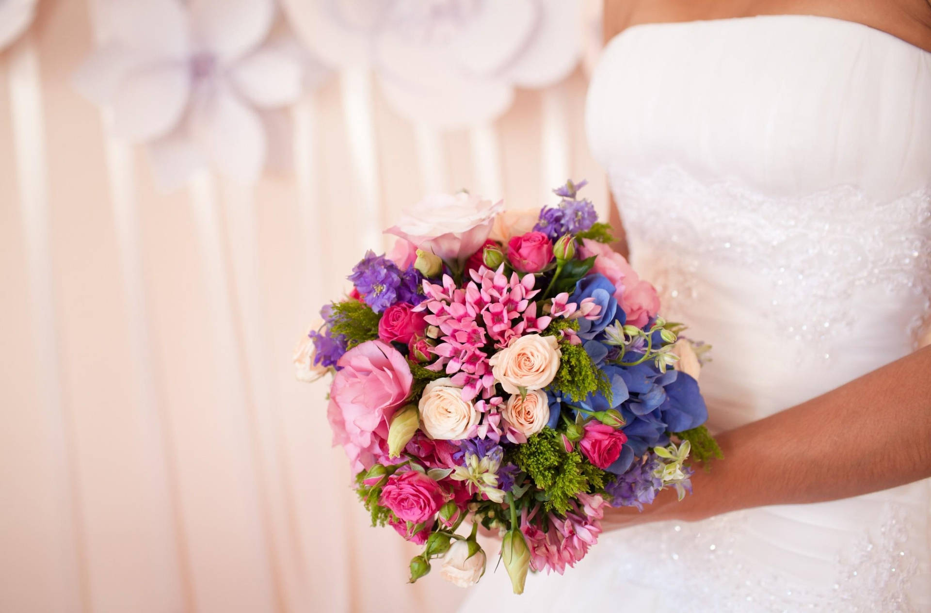Bride With Colorful Bouquet Of Flowers Background