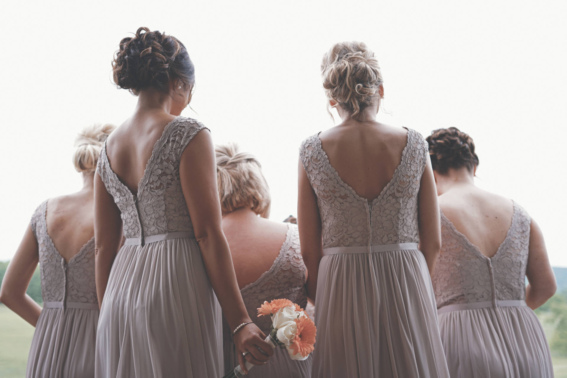 Bridesmaids In Gray Dresses