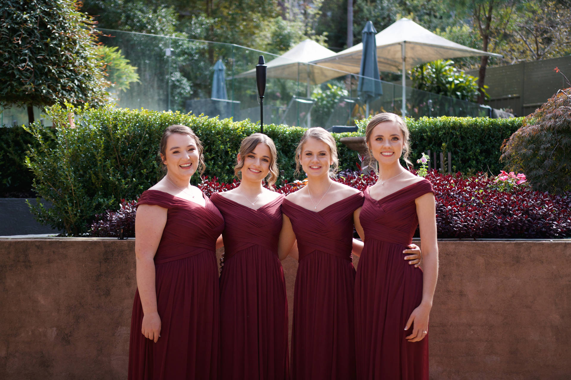 Bridesmaids In Red Background