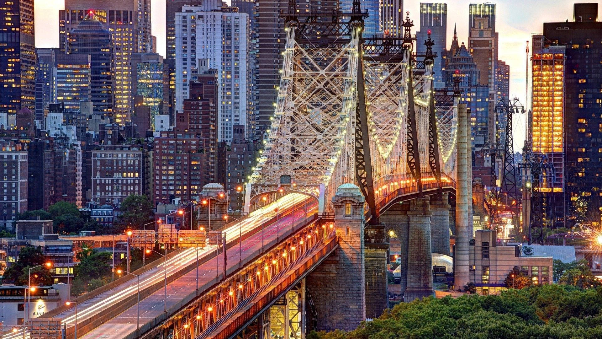 Bridge And New York Skyline Background