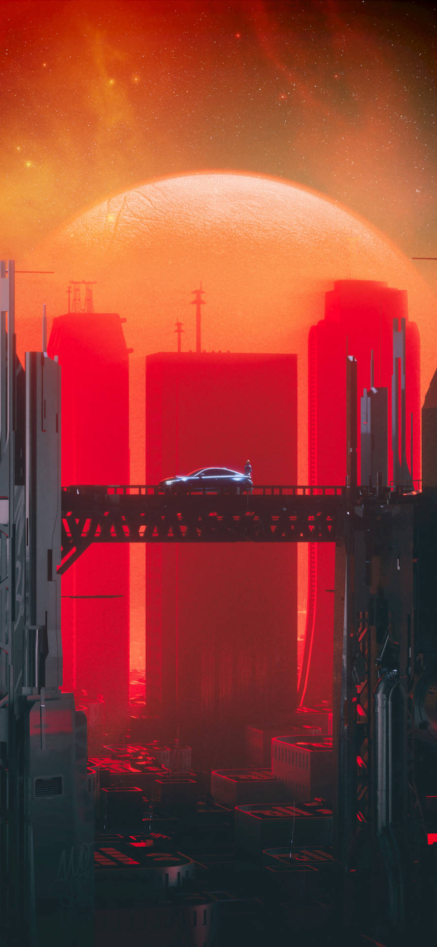Bridge At Sunset Cyberpunk Iphone X Background