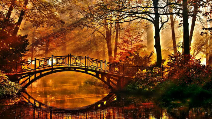 Bridge Over Water Fall Halloween Background