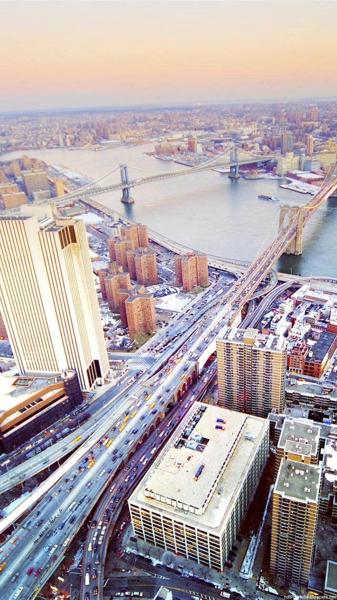 Bridges And New York Skyline Iphone Background