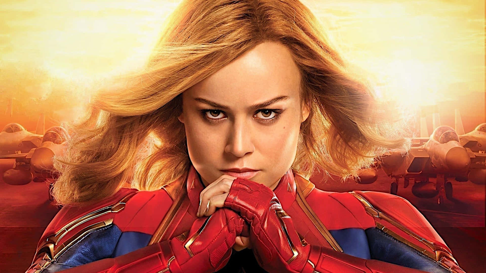 Brie Larson As Captain Marvel, Bravely Emerging In A New World. Background