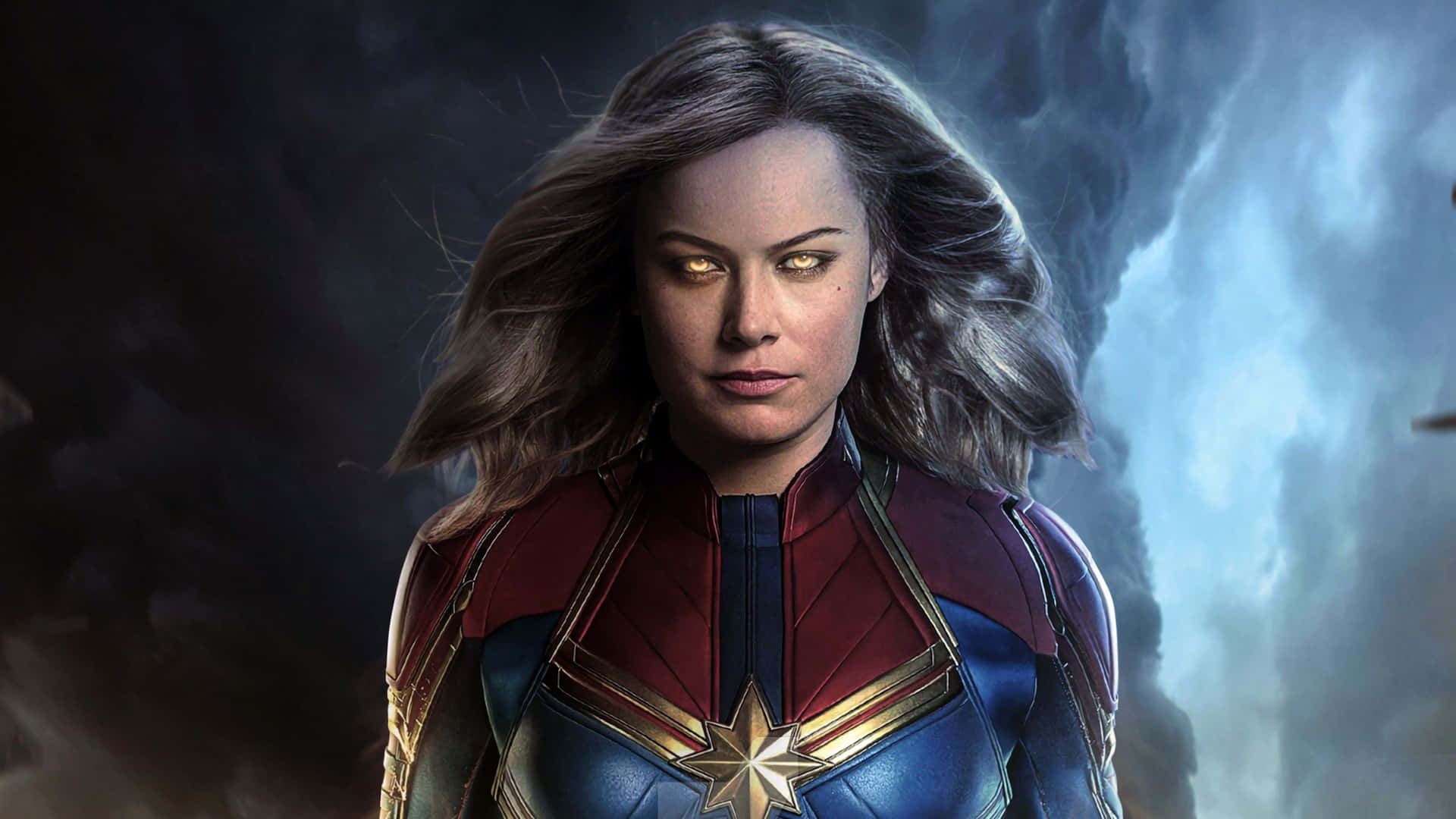 Brie Larson As Captain Marvel In A Stunning Pose Background