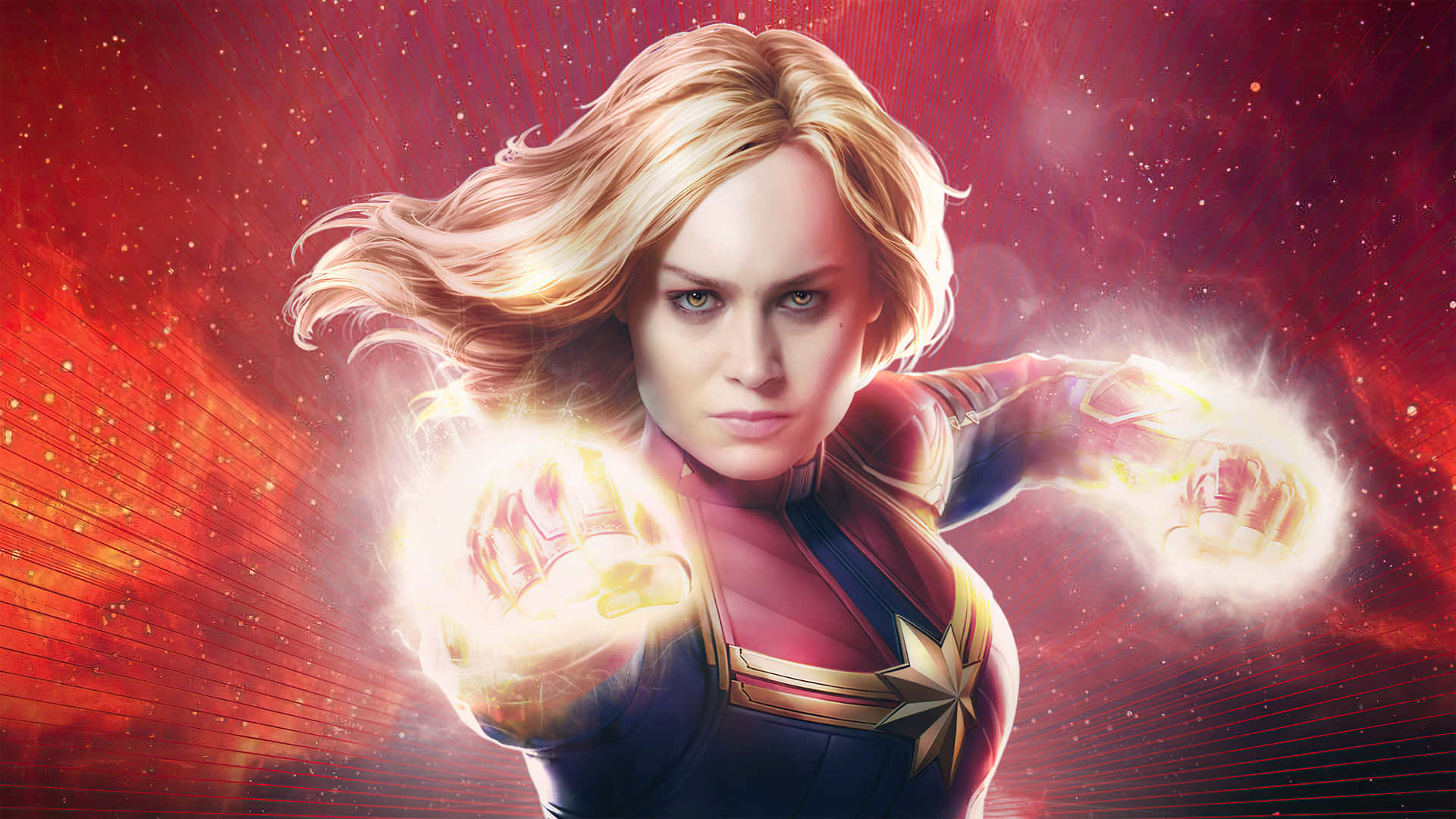 Brie Larson As Captain Marvel In Her High-definition Wallpapaer Background