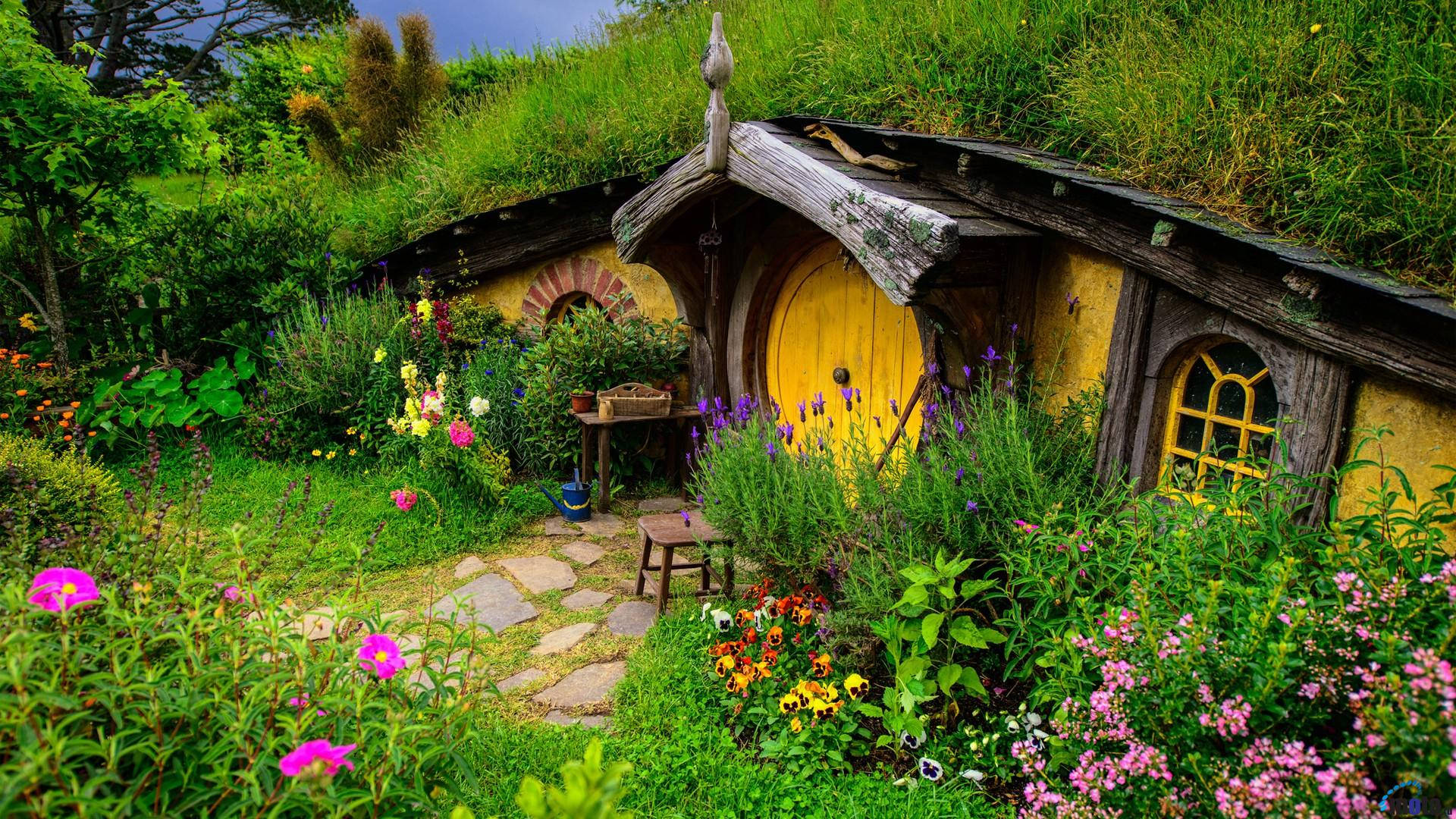 Bright And Cosy Yellow Hobbit House Background