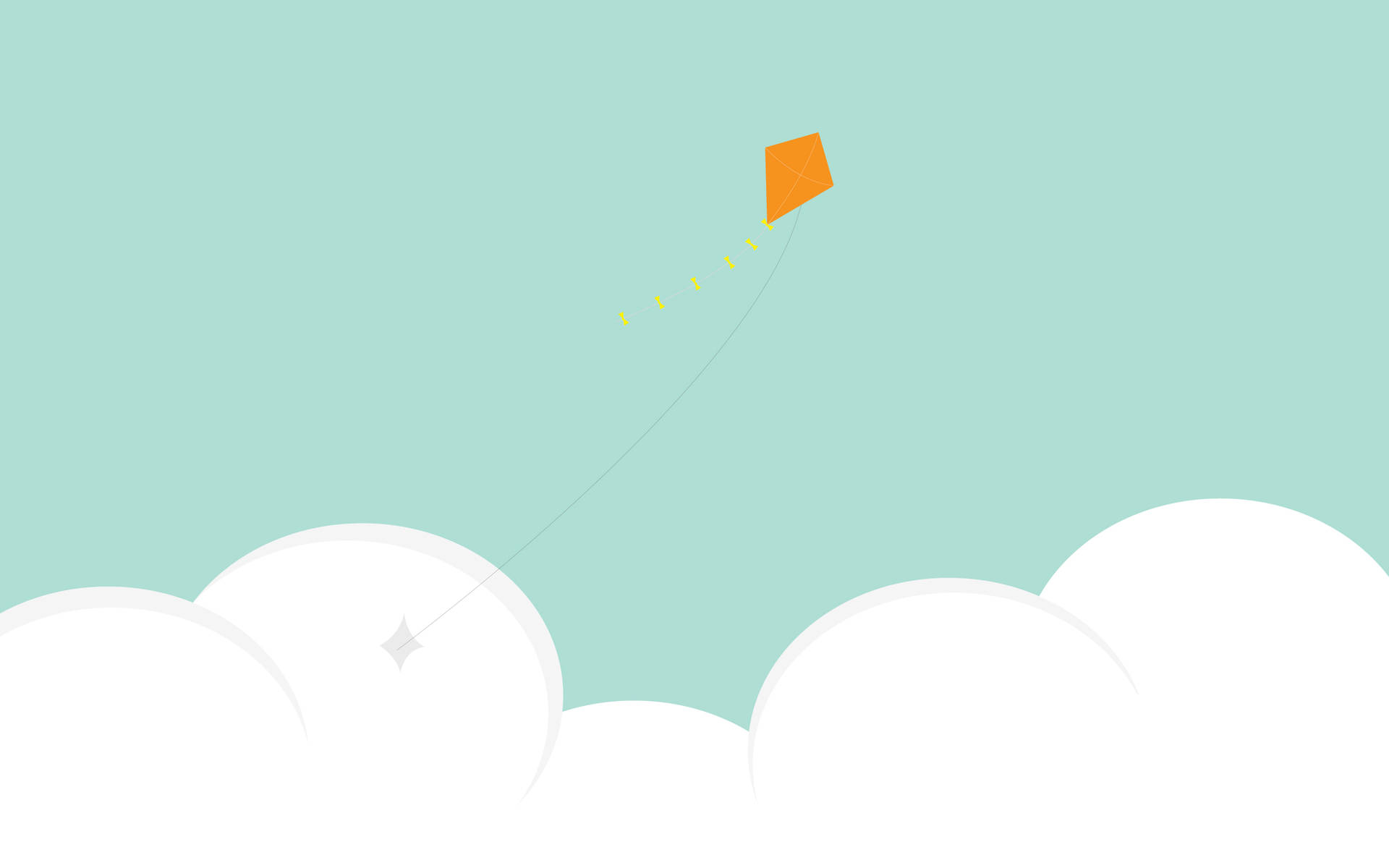 Bright And Whimsical Design Featuring A Kite In A Background Of White Fluffy Clouds Background