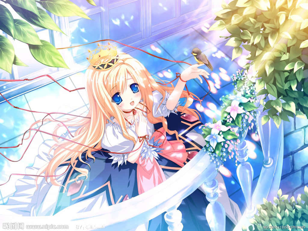 Bright Anime Charming Princess Bird Background