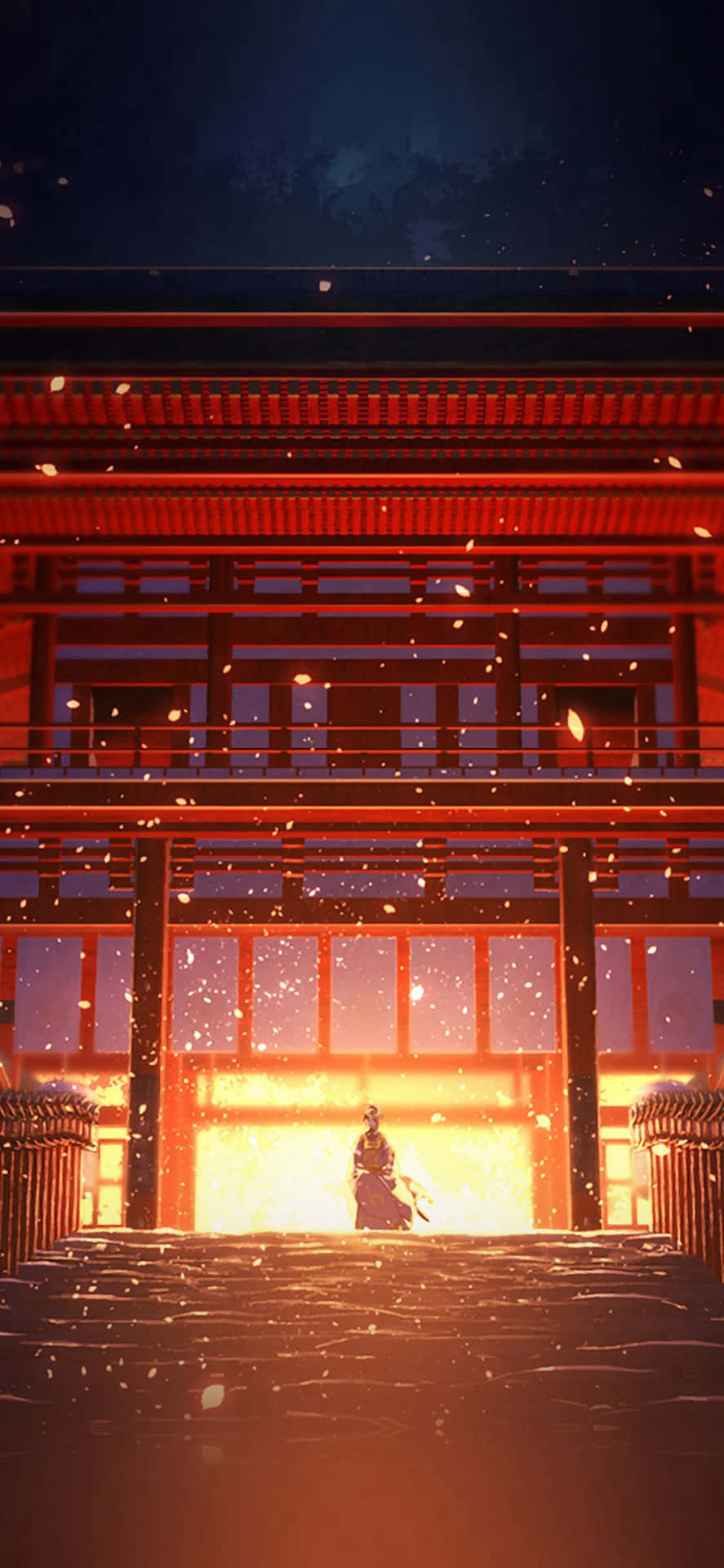 Bright Anime Fire Redness Samurai Background