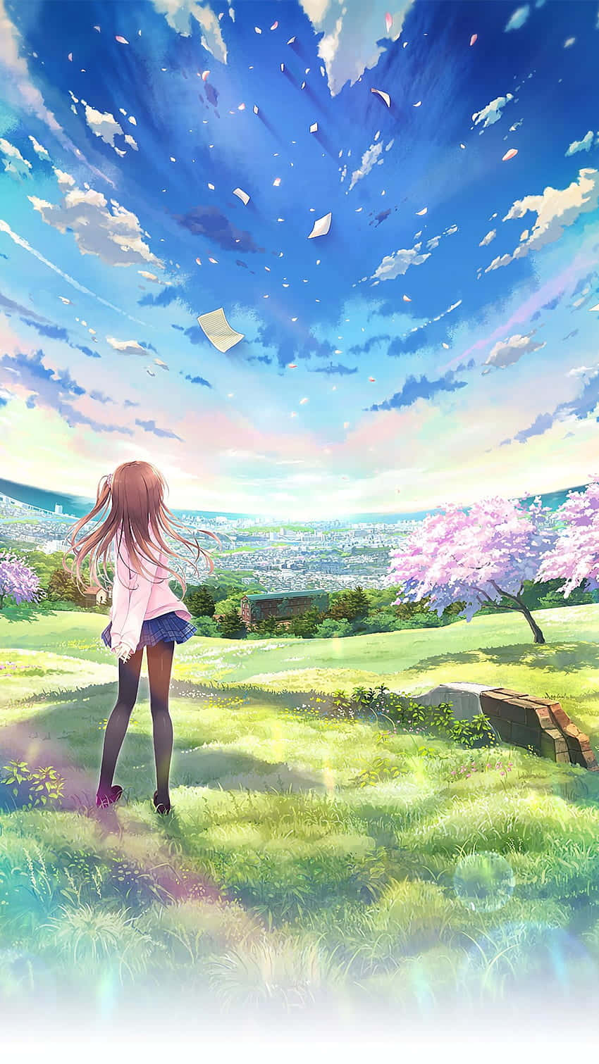 Bright Anime Girl Long Sleeves Background