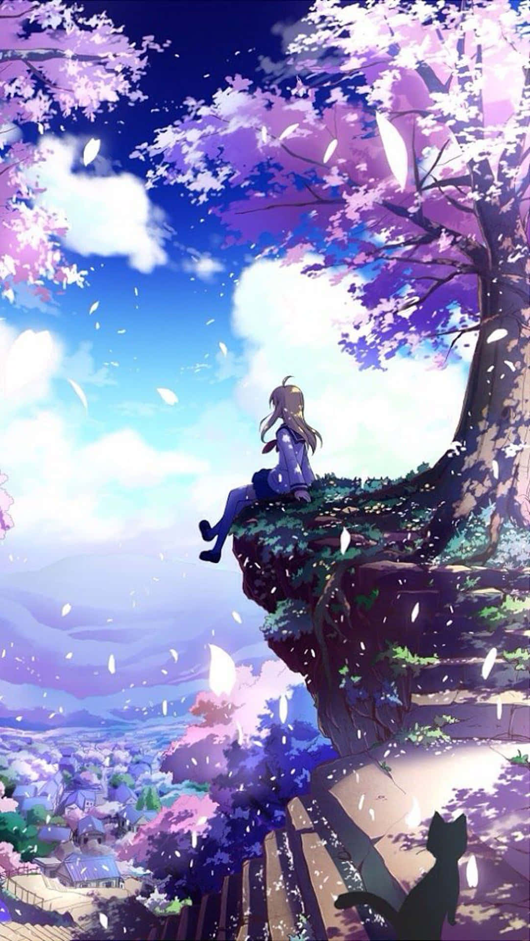 Bright Anime Girl Sky Looking Background