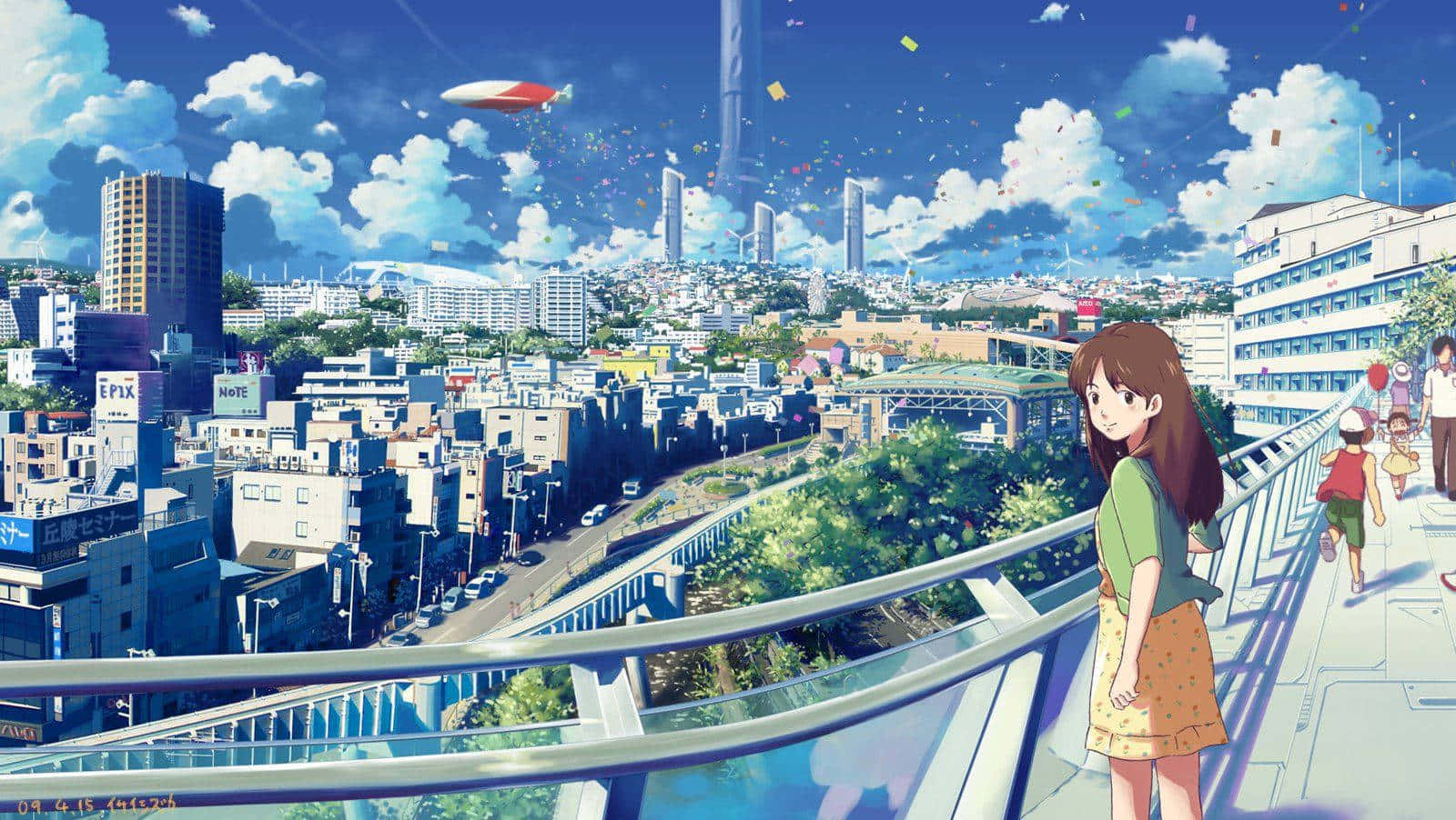 Bright Anime Girl Standing & Looking Background