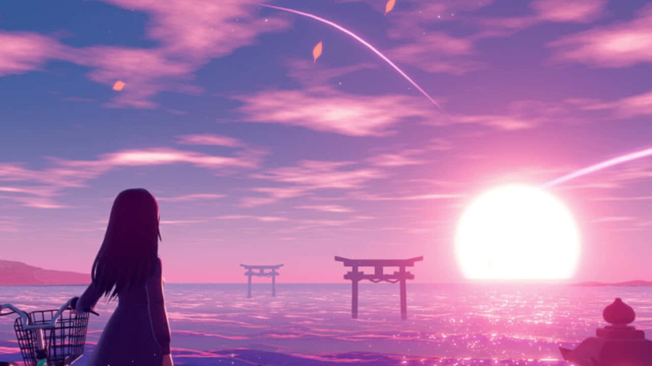 Bright Anime Girl Watching Sunset