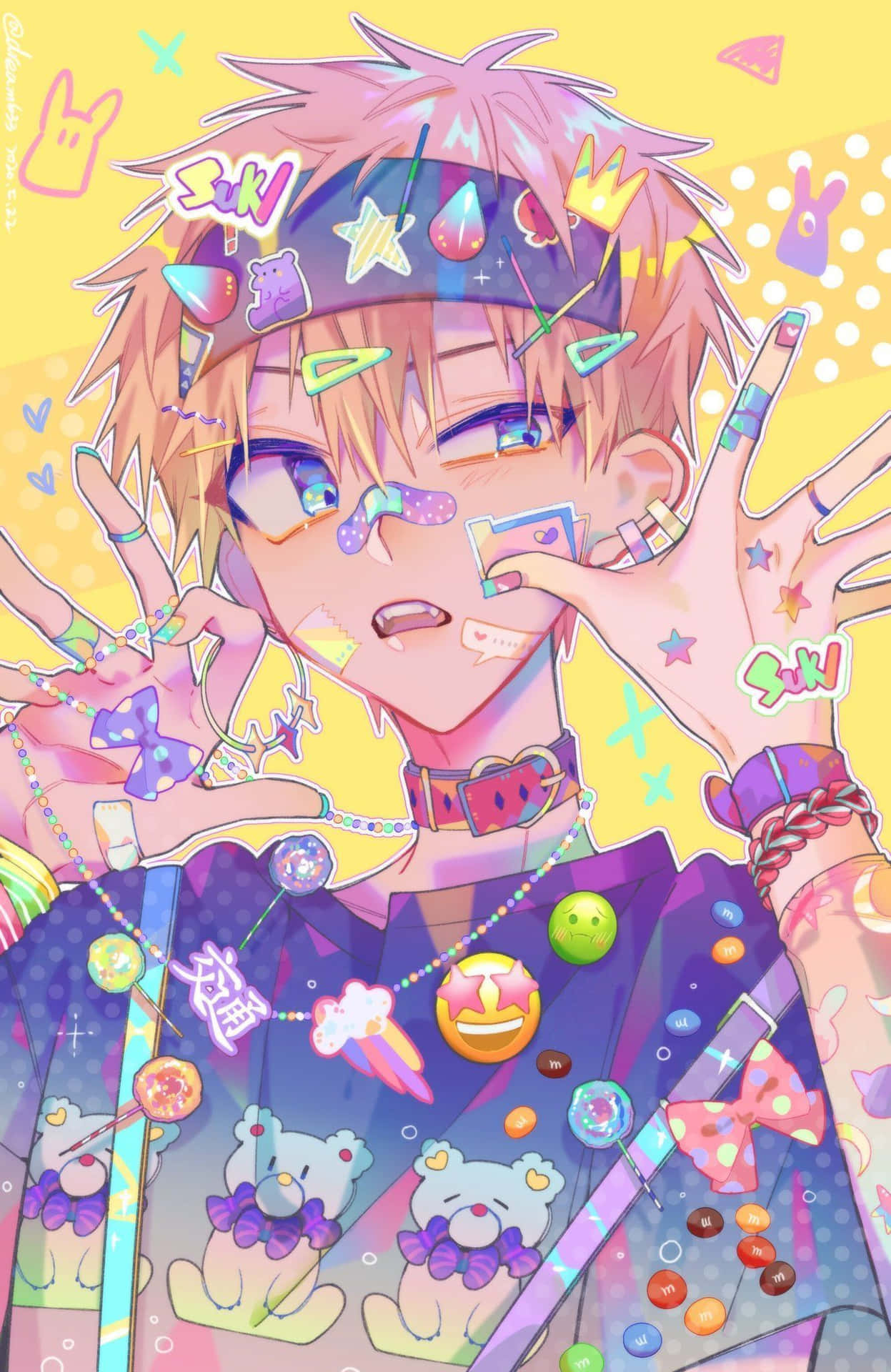 Bright Anime Spiky Hair Guy Emoji Background
