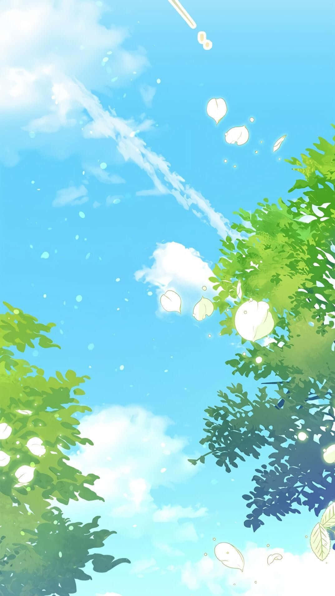Bright Anime Trees Shining Background