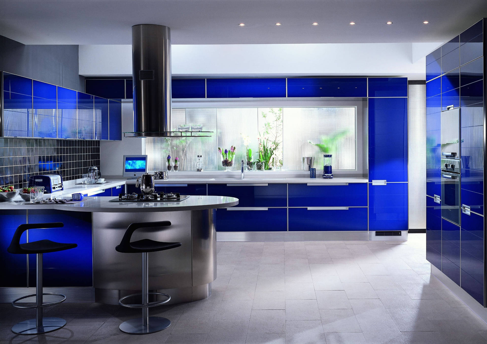 Bright Blue Kitchen Design Background