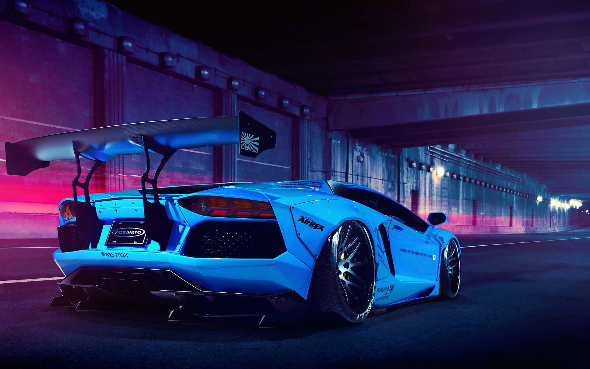 Bright Blue Lamborghini Aventador Car