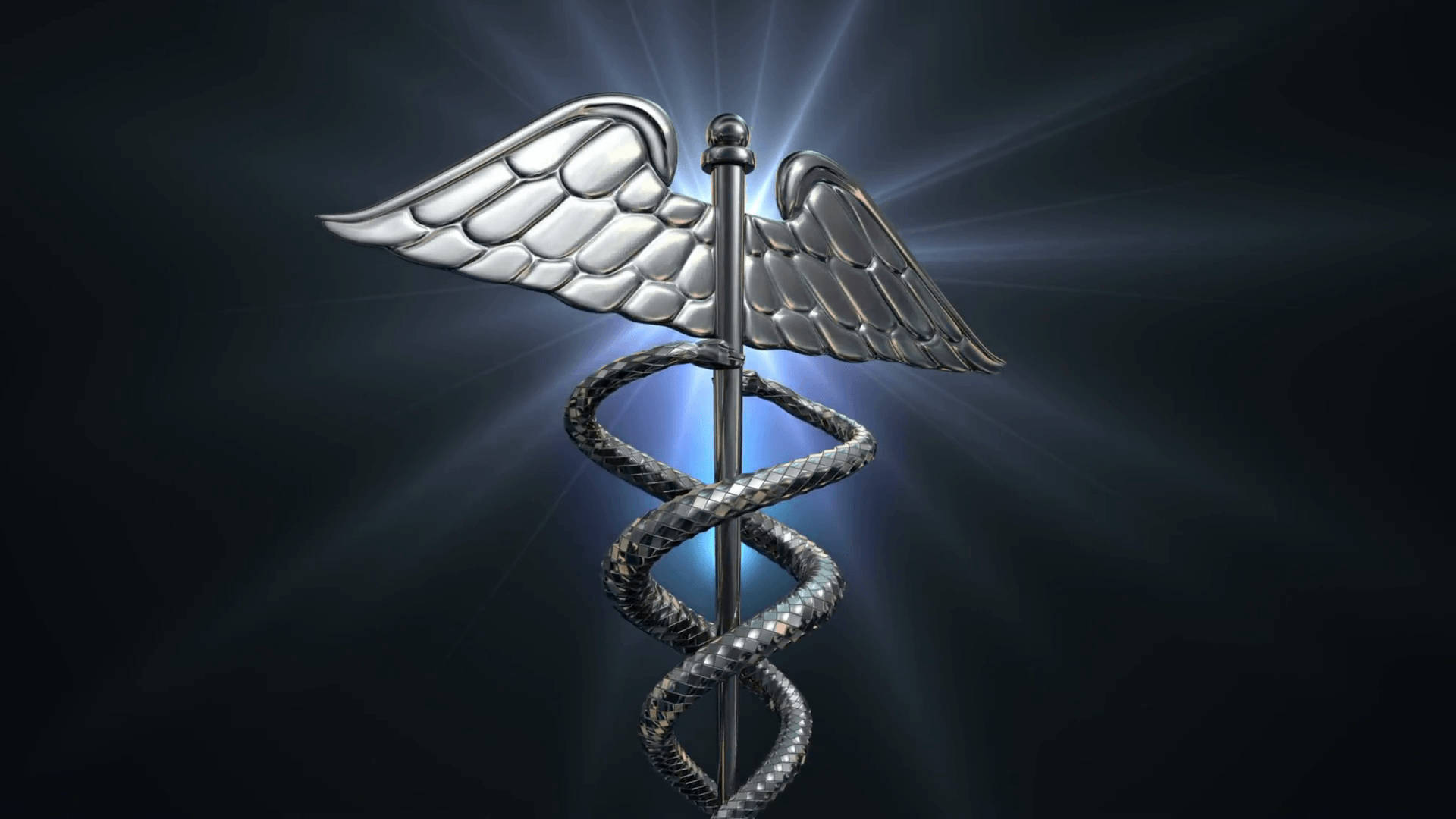 Bright Blue Medical Staff Of Hermes Background