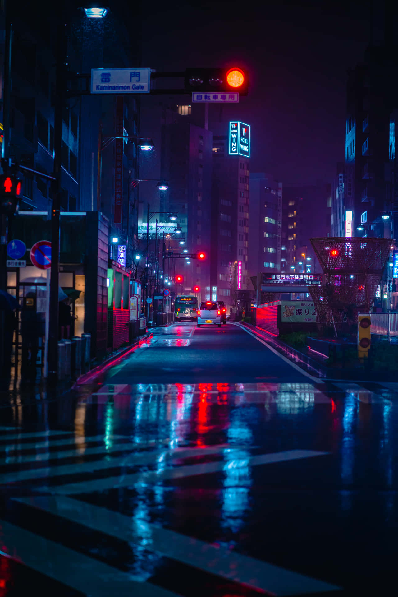 Bright Blue Neon Lights Brighten Up The City Background