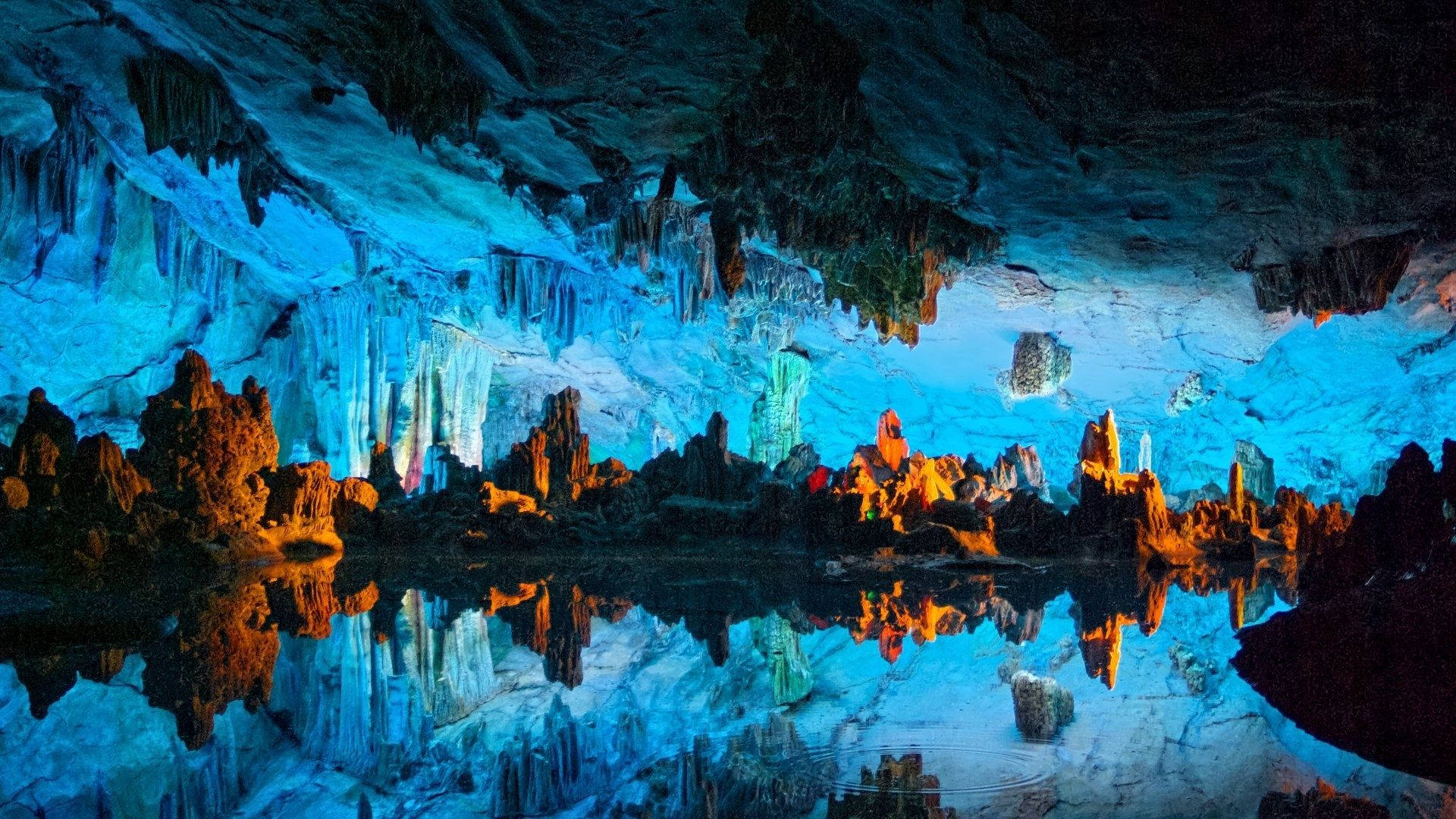 Bright Blue Reed Flute Cave Background