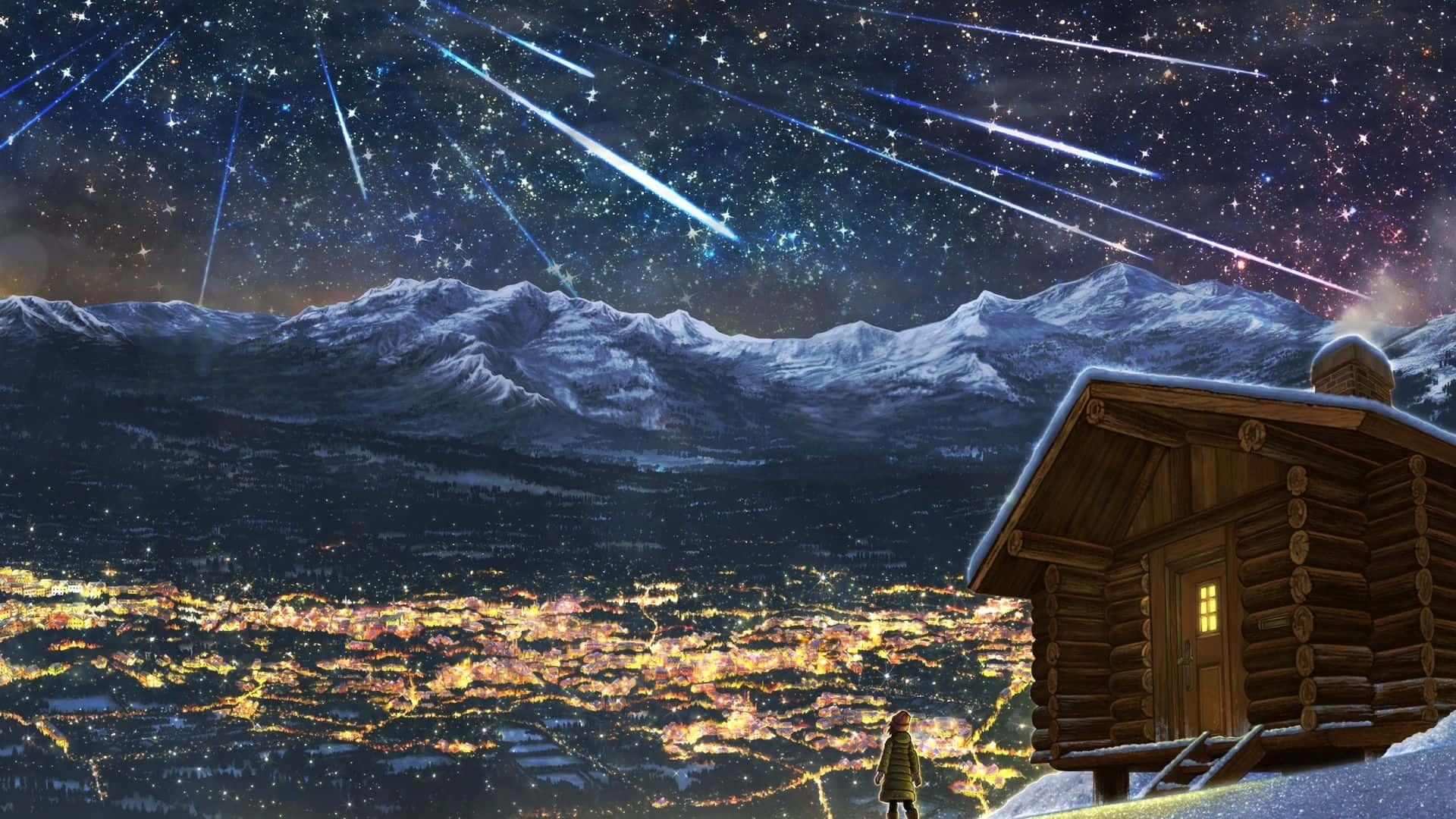 Bright Meteor Showers Night Anime Background