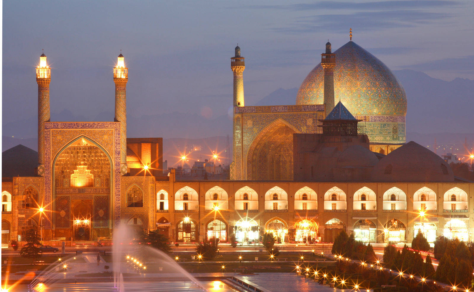 Bright Mosques At Night Iran Background