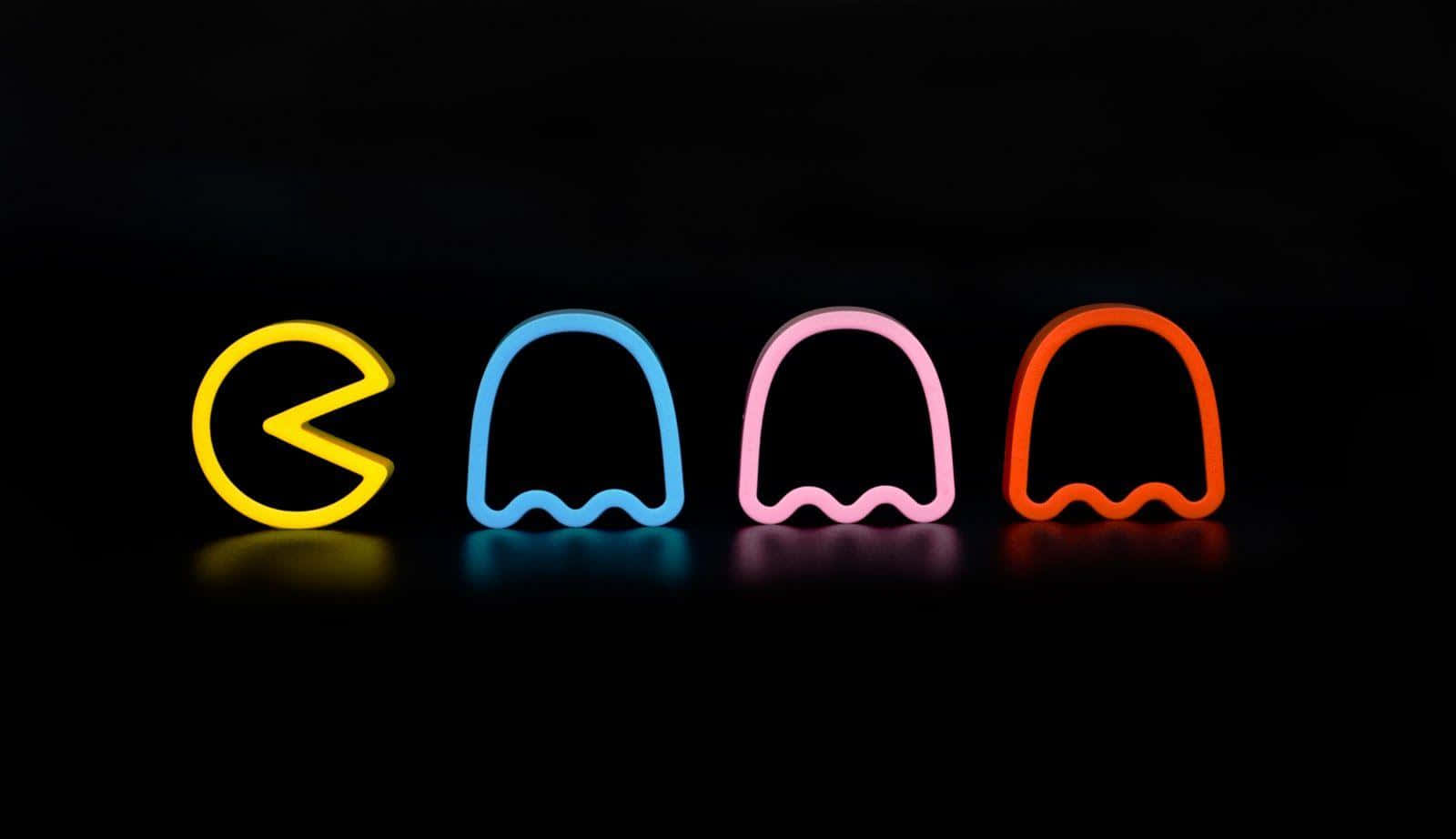 Bright Neon Color Pac Man Outline