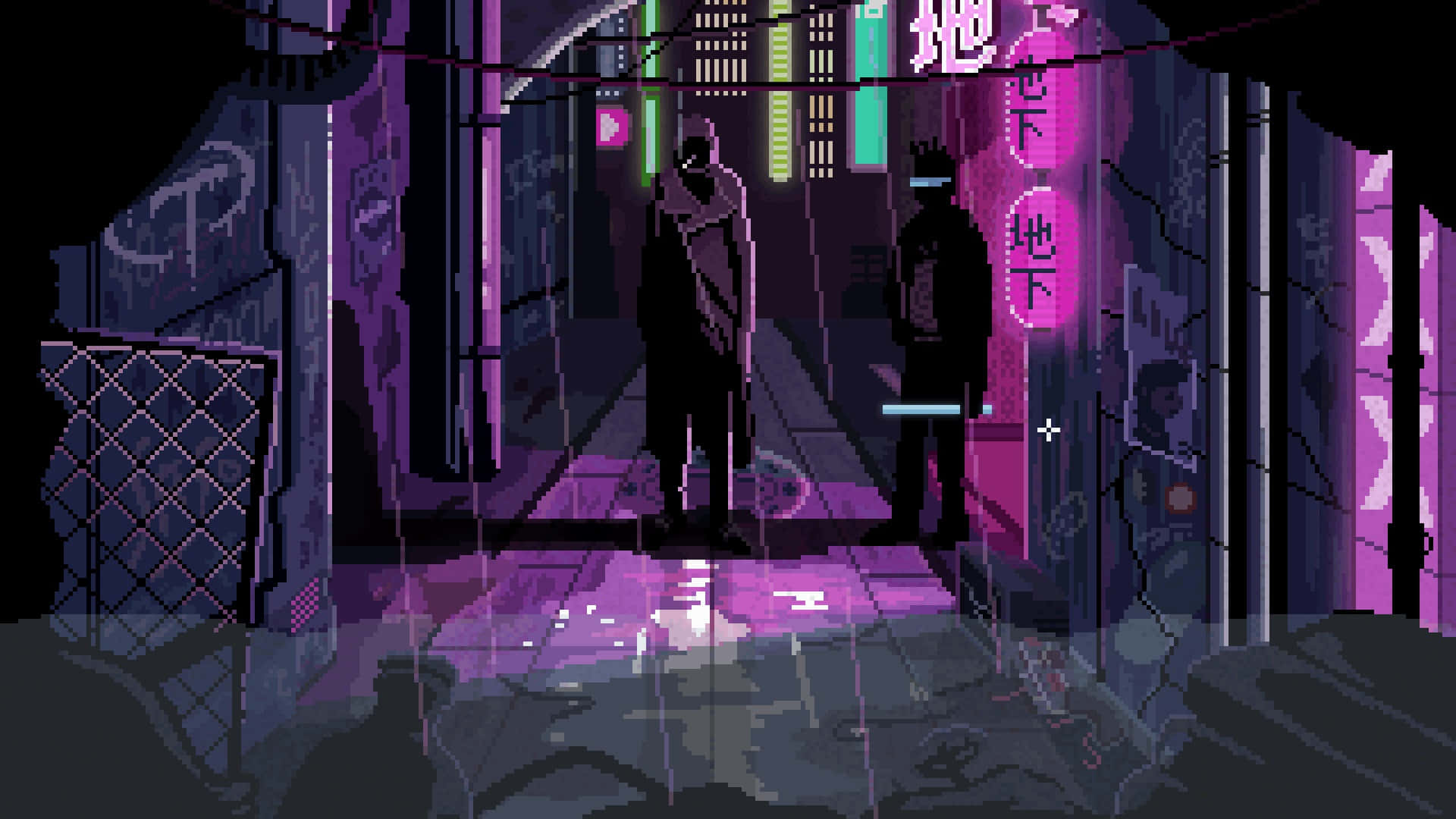 Bright Neon Cyberpunk Pixel Art Background