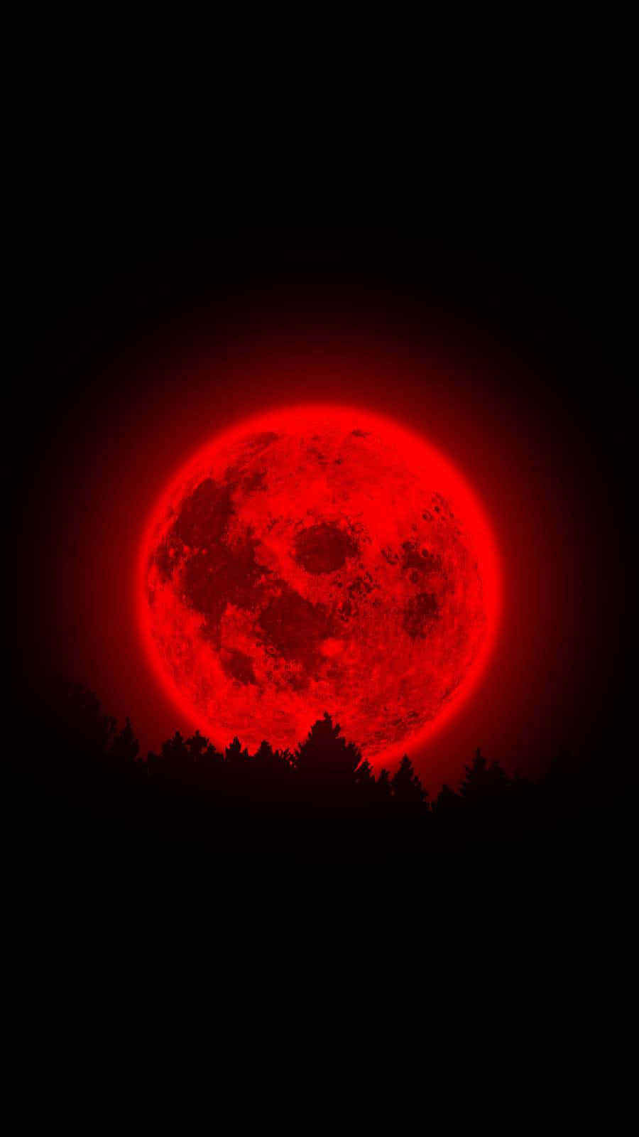Bright Neon Red Blood Moon