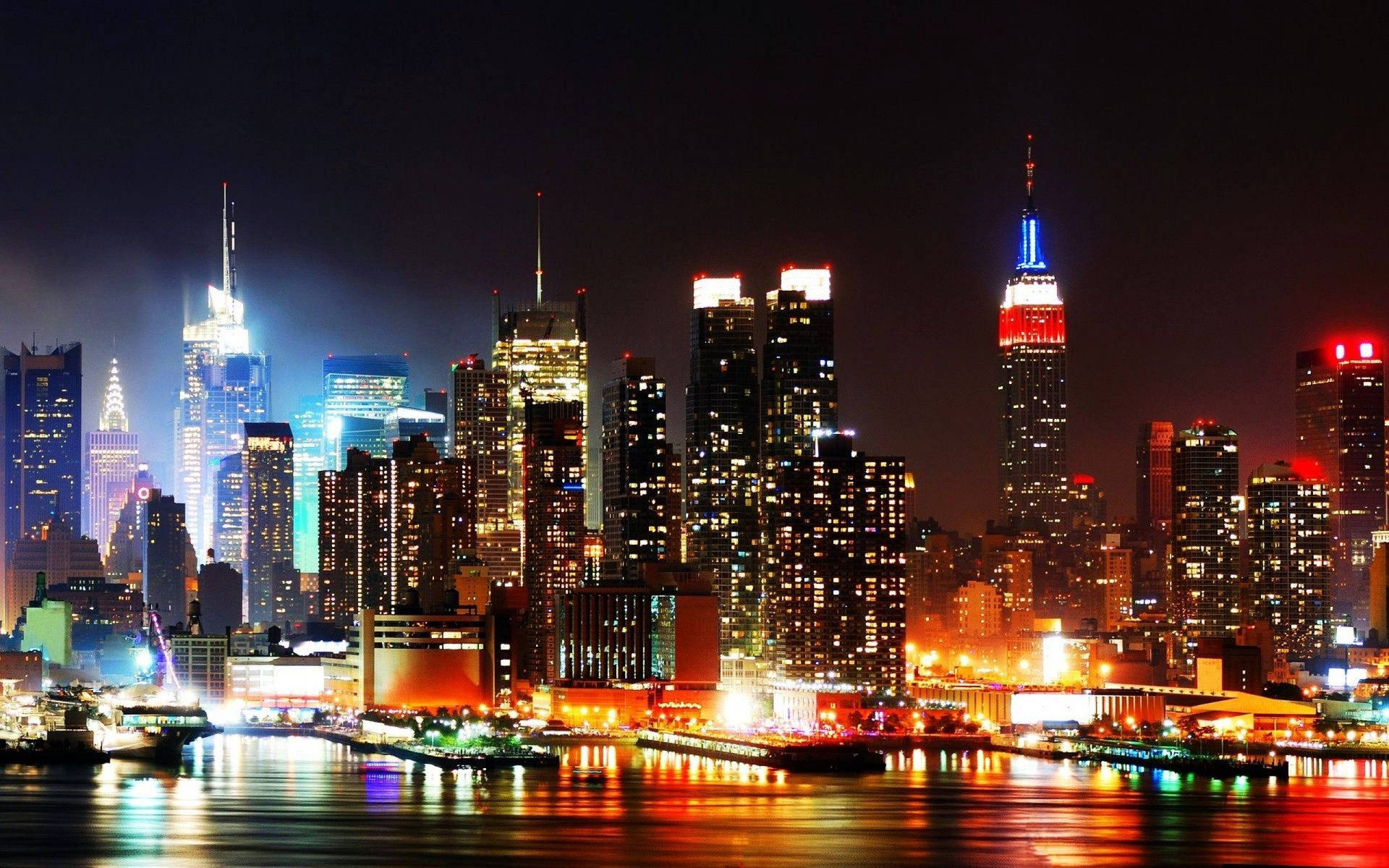 Bright New York Skyline From The Riverside