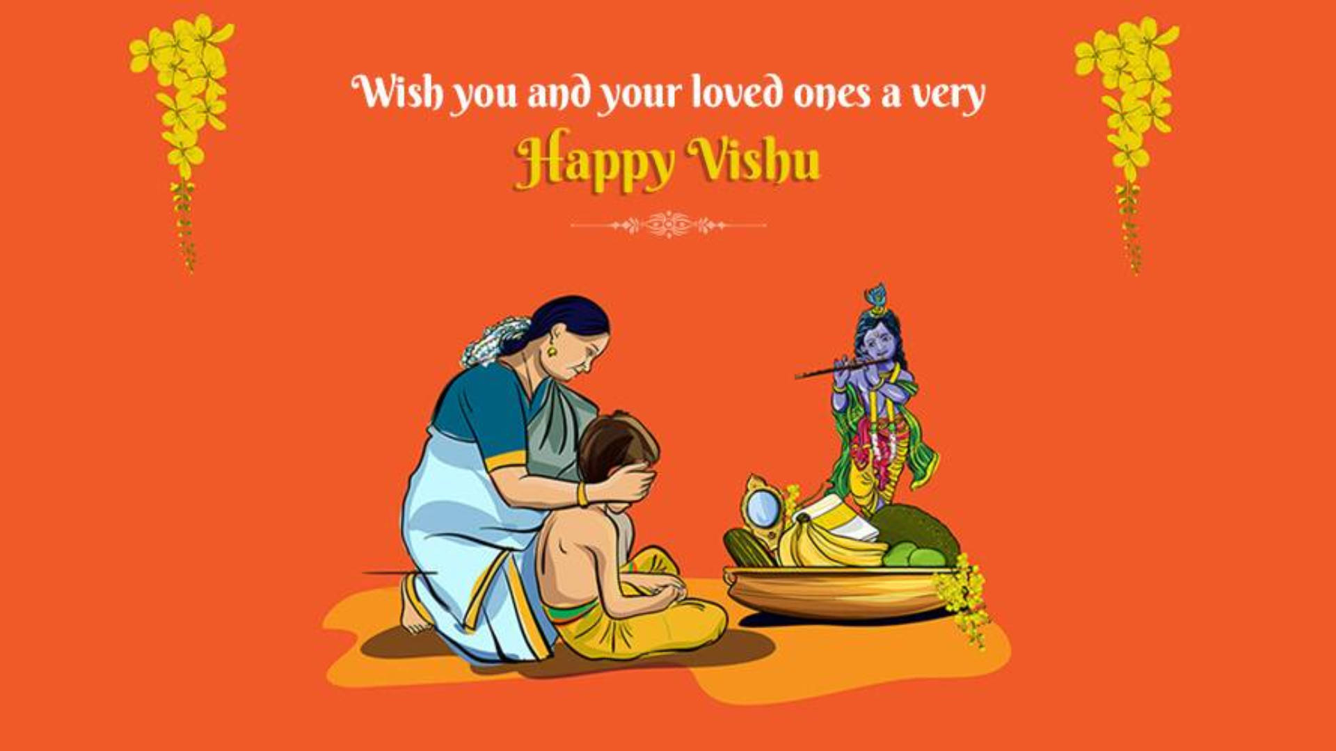 Bright Orange Happy Vishu Greeting Background