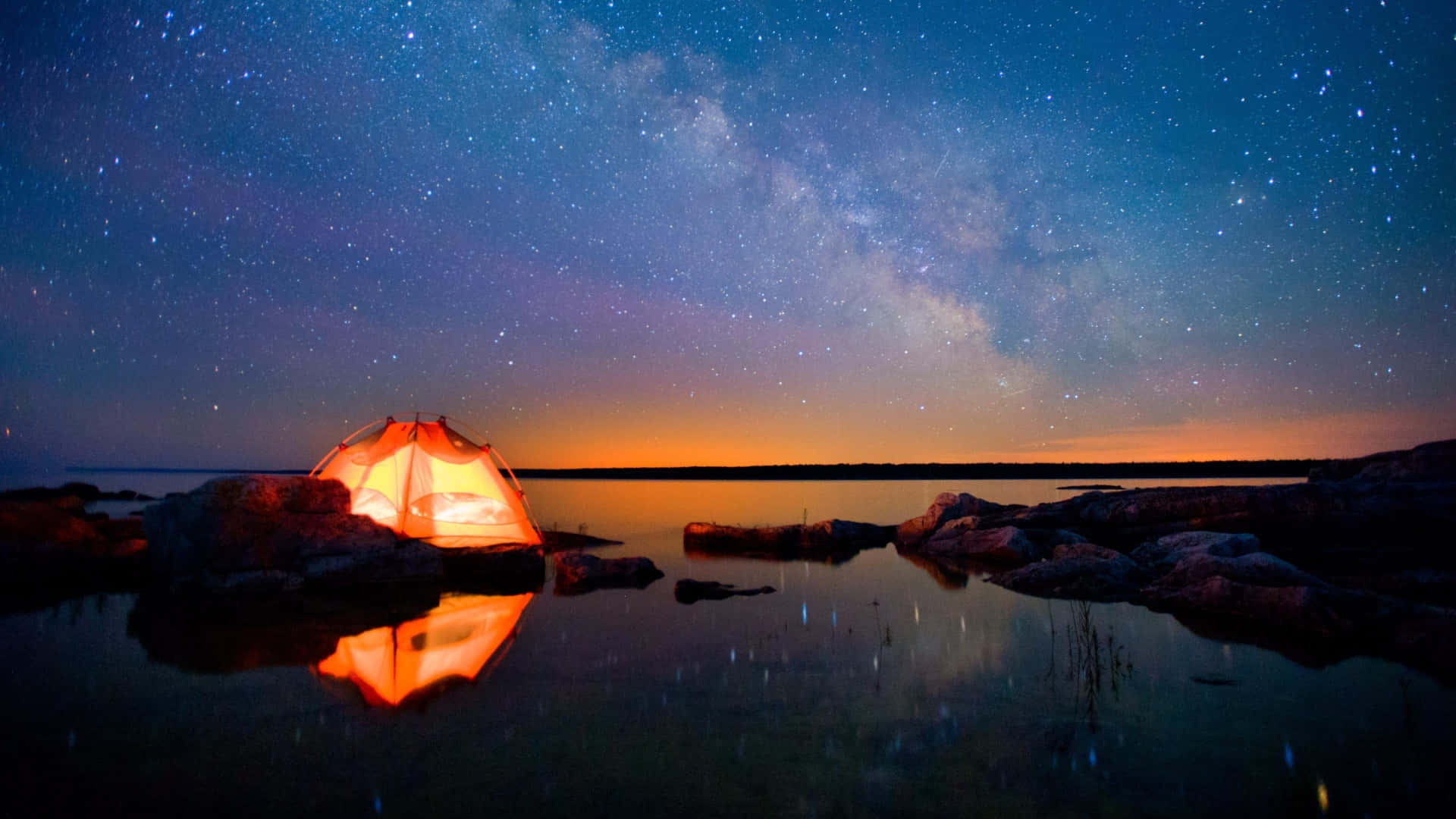 Bright Orange Tent Camping Desktop Background